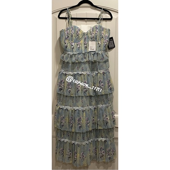 NWT Self Portrait Floral Tiered Chiffon Midi Dress US10 - Picture 7 of 16